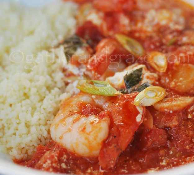 Ottolenghi's Prawns, Scallops and Clams with Tomato and Feta | Gather and Graze